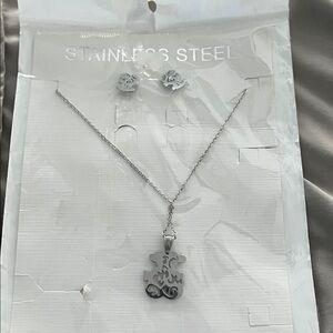 Stainless Steel Silver Necklace and Earring Set